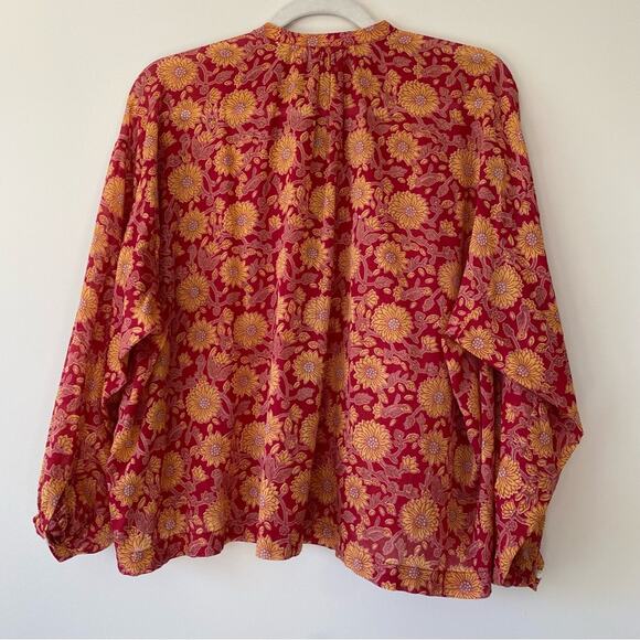Dôen Jane Blouse in Desert Blooms Block Print Organic Cotton Size XXS Oversized - Picture 10 of 11